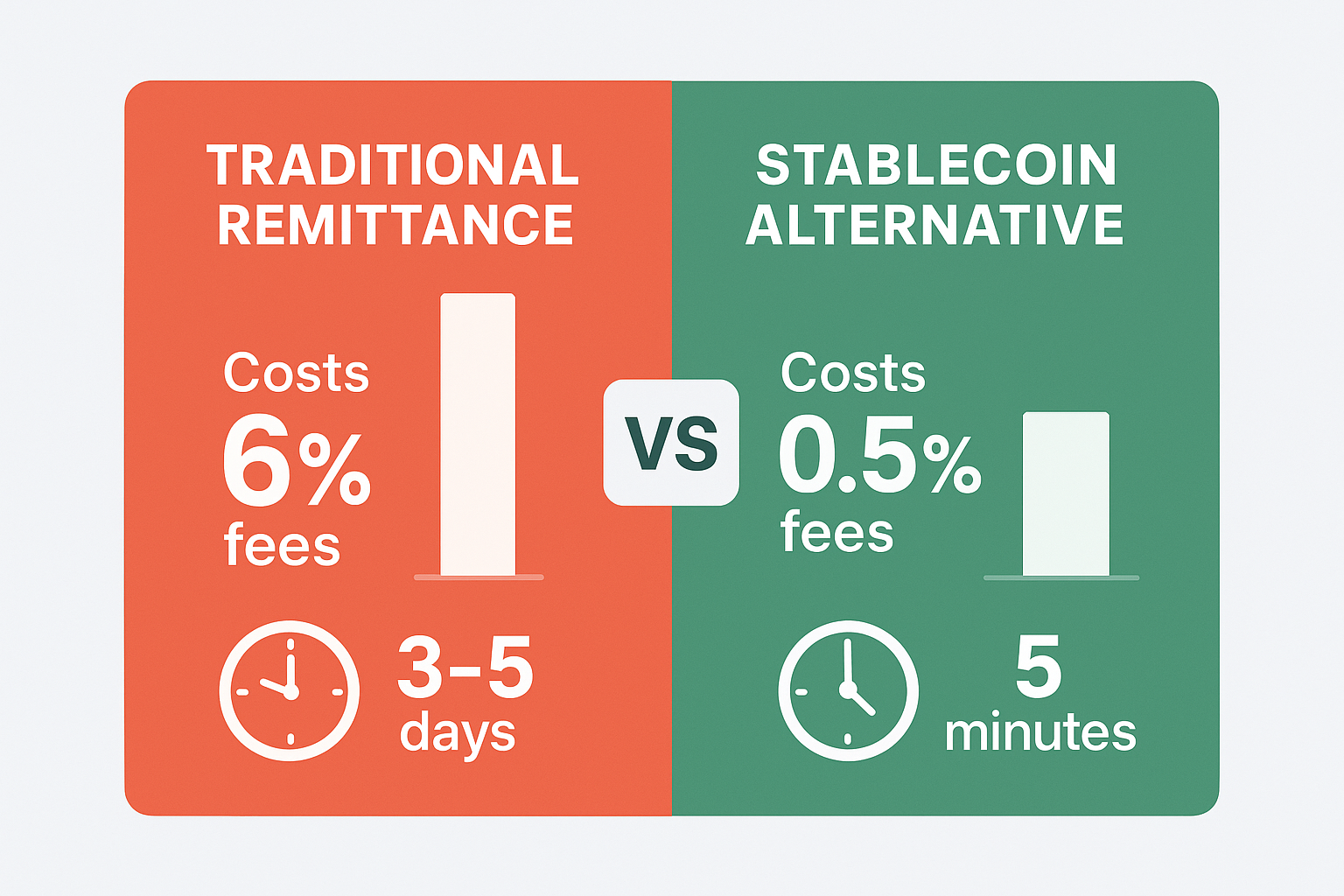 Comparison chart showing cost and speed advantages of stablecoin remittance over traditional methods